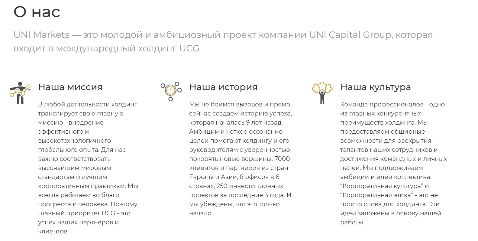 Информация о платформе UniMarkets