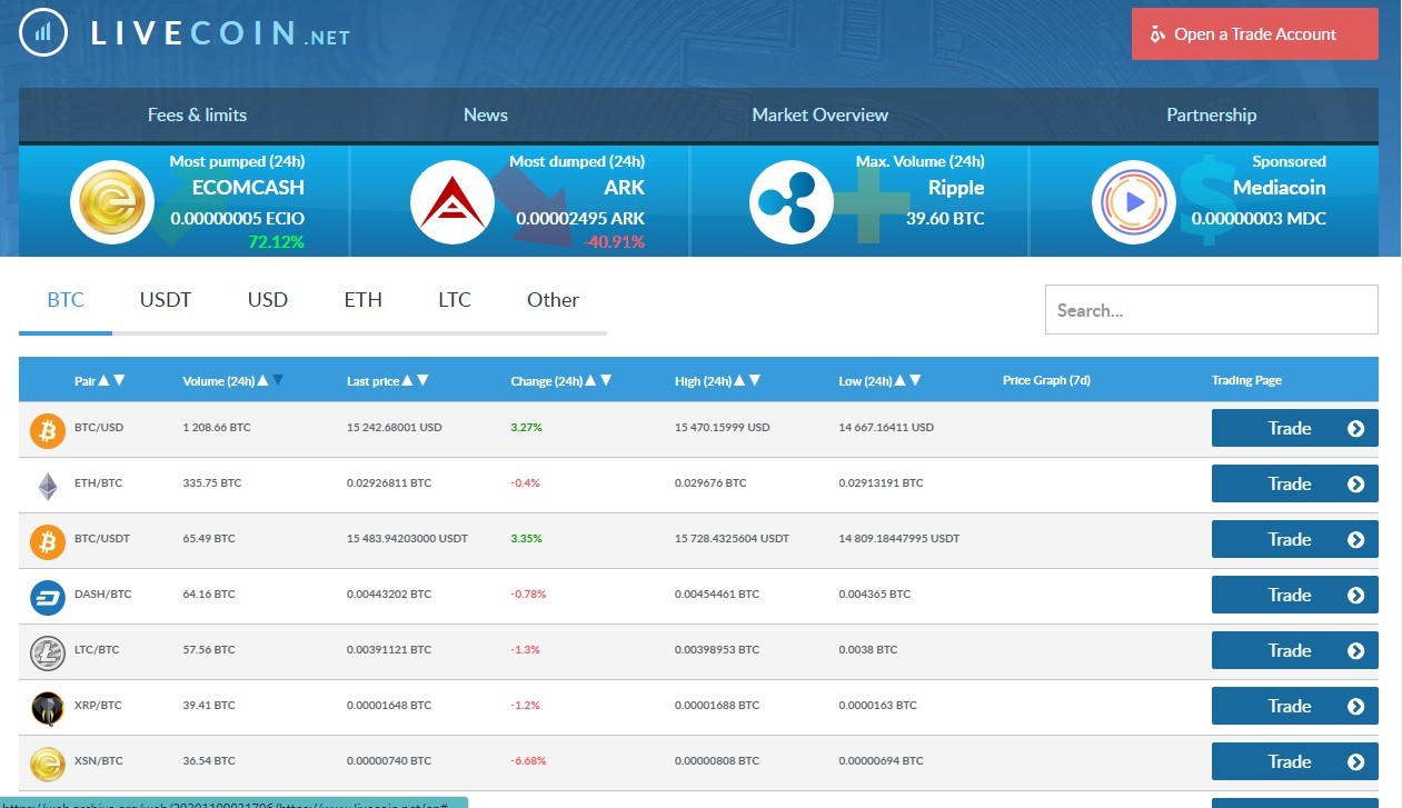 Сайт Livecoin