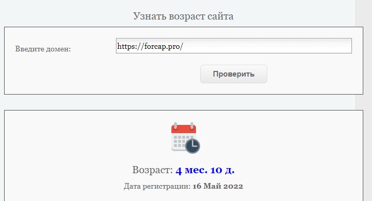 Возраст сайта 