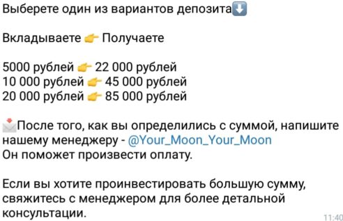 Стоимость инвестирования в Moonbot