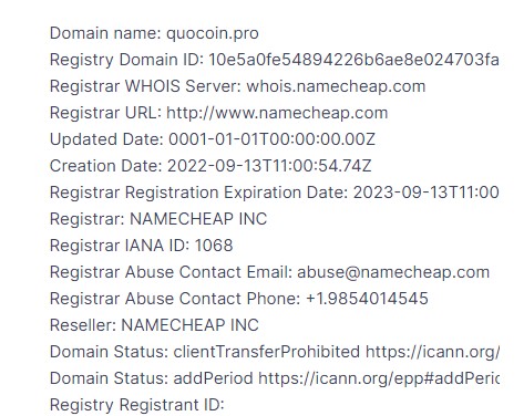 Реестр сайта Quocoin домен