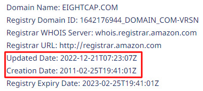 Информация о регистрации сайта Eightcap