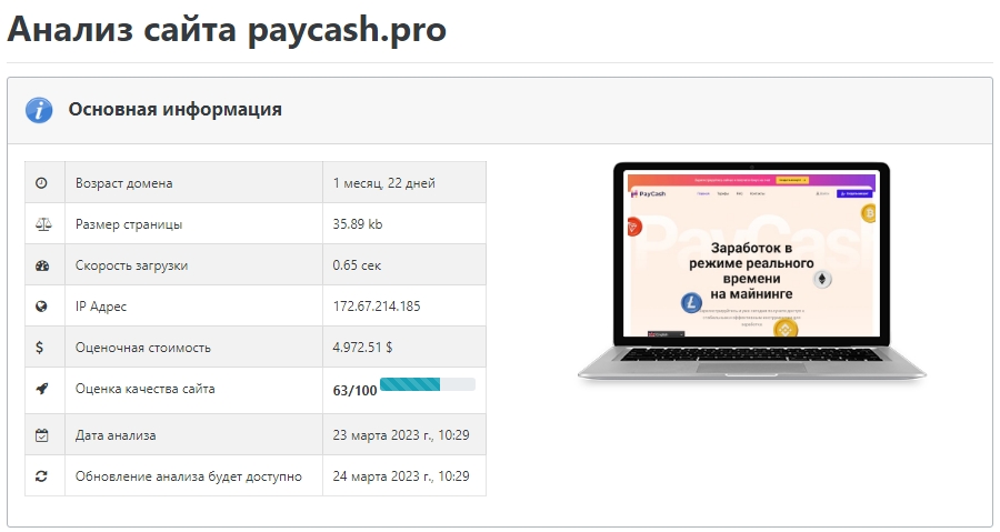 Анализ и статистика сайта PayCash 